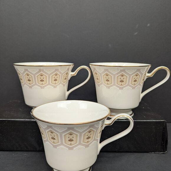 Noritake Japan Kingswood 7178 Footed Gold Trim 6 Oz Teacup Set of 3 - Picture 1 of 10